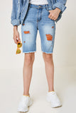 G4607-DENIM Distressed Denim Bermuda Shorts Front