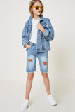 G4607-DENIM Distressed Denim Bermuda Shorts Alternate Angle