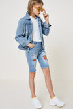 G4607-DENIM Distressed Denim Bermuda Shorts Alternate Angle