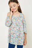 G4646-IVORY Floral Cold Shoulder Tunic Top Front