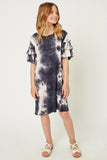 G4664-NAVY Ruffle Tie Dye Mini Shirt Dress Alternate Angle