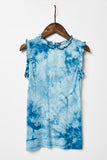 G4667-TEAL Tie Dye Ruffle High Neck Tank Top Alternate Angle