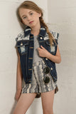 G5018 Denim Woven Print Shorts Front