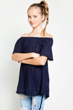 G5041 Navy Girls Eyelet Off The Shoulder Top Side