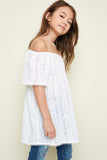 G5041 Off White Girls Eyelet Off The Shoulder Top Side