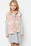 G5057 DUSTY PINK Hooded Faux Fur Vest Front