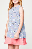 G5085 Blue Girls Embroidered Sleeveless Dress Detail