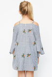 G5118 DENIM Floral Cold Shoulder Dress Back