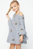 G5118 DENIM Floral Cold Shoulder Dress Alternate Angle