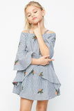 G5118 DENIM Floral Cold Shoulder Dress Alternate Angle