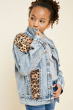 G5210-LEOPARD DENIM Acid Wash Leopard Denim Trucker Jacket Front