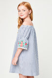 G5326 DENIM Floral Embroidered Stripe Dress Alternate Angle