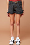 G5458 BLACK DENIM Lace Up Denim Shorts Front