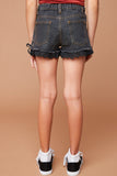 G5458 BLACK DENIM Lace Up Denim Shorts Back