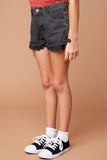 G5458 BLACK DENIM Lace Up Denim Shorts Alternate Angle