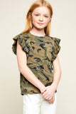 Ruffle Sleeve Camo Tank