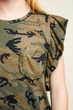 G5570 CAMO Ruffle Sleeve Camo Tank Front Detail