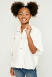 G5588-White Denim Ruffle Stone Wash Denim Jacket Front