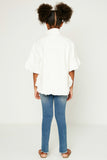 G5588-White Denim Ruffle Stone Wash Denim Jacket Back