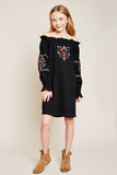 G5605 Black Girls Embroidered Off the Shoulder Dress Front