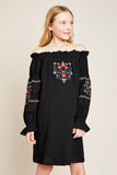 G5605 Black Girls Embroidered Off the Shoulder Dress Alternate Front