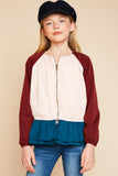 G5687 MAROON MIX Color Block Bomber Jacket Front