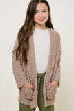 G5692-MOCHA Textured Dolman Sleeve Cardigan Front