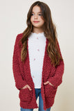 G5692-ROSE Textured Dolman Sleeve Cardigan Front