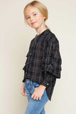 G5773 Black Girls Button Down Ruffle Sleeve Top Side