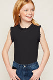 G5859-BLACK Sleeveless Ruffle Mock Neck Tank Top Front