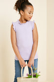 G5859-LAVENDER Sleeveless Ruffle Mock Neck Tank Top Front