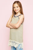 G6025 Tan Girls Frayed Tunic Front 2