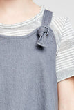 G6075 GREY Denim Overall Dress Front Detail