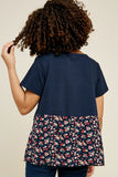 G6078-NAVY Floral Contrast T-Shirt Back