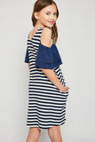 G6147 NAVY Cold-Shoulder Stripe Dress Back