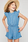 G6202 MID DENIM Button-Down Denim Romper Front