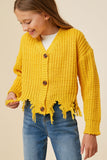 G6279 Honey Girls Distressed Hem Button-Down Cropped Cardigan Back