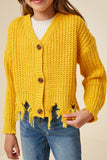 G6279 Honey Girls Distressed Hem Button-Down Cropped Cardigan Back