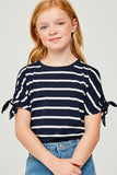 G6415-NAVY Stripe Tie-Sleeve T-Shirt Front