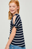 G6415-NAVY Stripe Tie-Sleeve T-Shirt Back