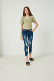 G6423-DK DENIM Distressed Drawstring Denim Jeans Full Body