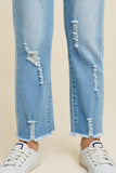 G6423-MID DENIM Distressed Drawstring Denim Jeans Alternate Angle