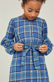 G6433-BLUE Plaid Button-Down Midi Dress Alternate Angle