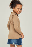 G6452-CHESTNUT Ribbed Ruffle Mock Neck Long Sleeve Top Back