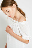 Eyelet Off-Shoulder Ruffle Trim Top