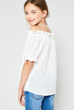 G6520 Off White Girls Eyelet Off-Shoulder Ruffle Trim Top Back