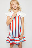 G6523 RED MIX Stripe Ruffle Hem Midi Dress Front