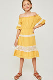 G6539-HONEY Off-Shoulder Ruffled Lace Midi Dress Front