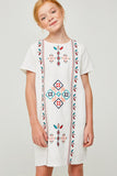 G6559 Off White Girls Embroidered Stitch Detail Shift DressFront