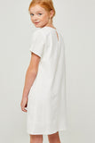 G6559 Off White Girls Embroidered Stitch Detail Shift Dress Back